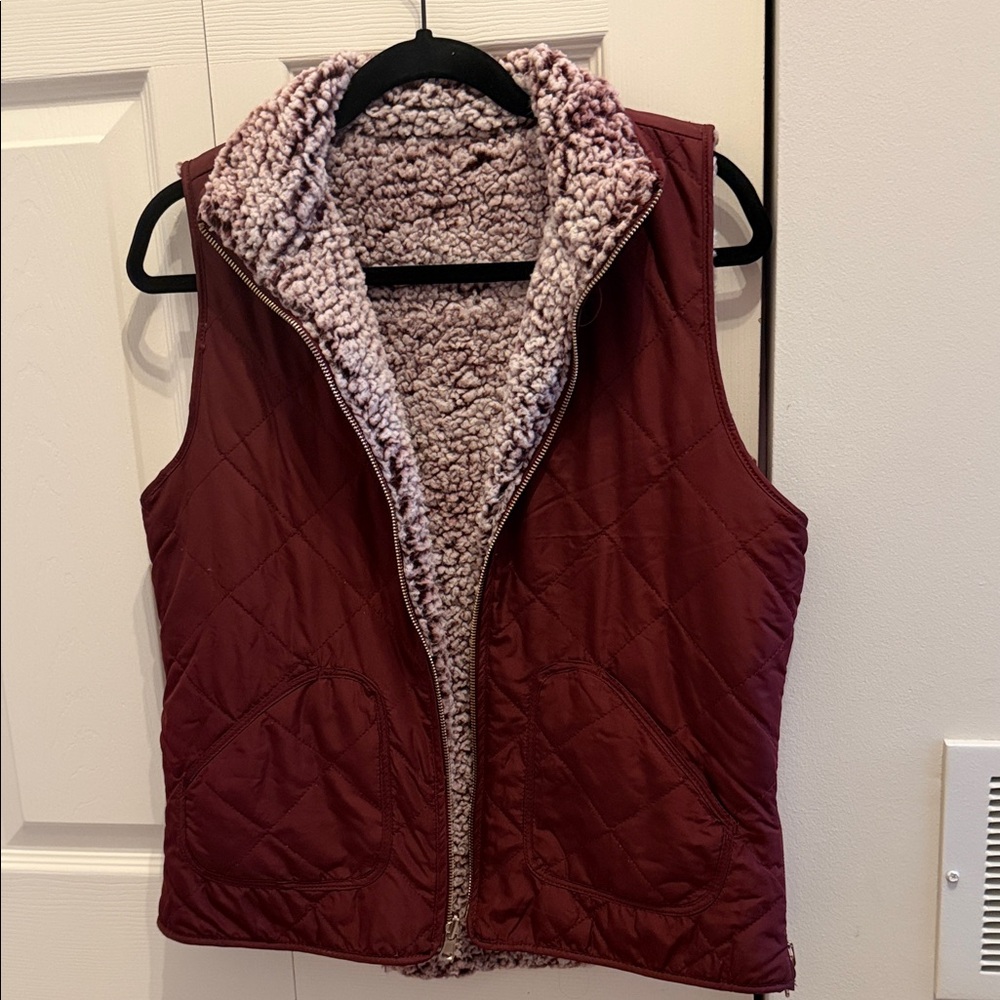 Reversible Women's Burgundy Sherpa-Lined Vest